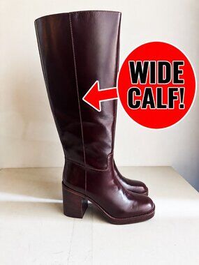 Vince Camuto Gibi Oxblood Burgundy Chunky Heel Knee High Boots 9.5 WIDE CALF
